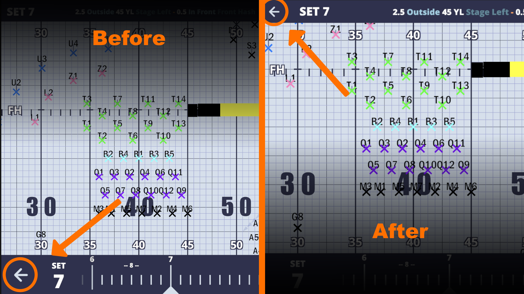 Back button before and after comparison